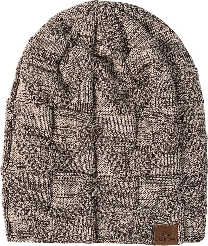 PAGE ONE Mens Winter Slouchy Beanie Warm Fleece Lined Skull Cap Baggy Cable Knit Hat - Image 3